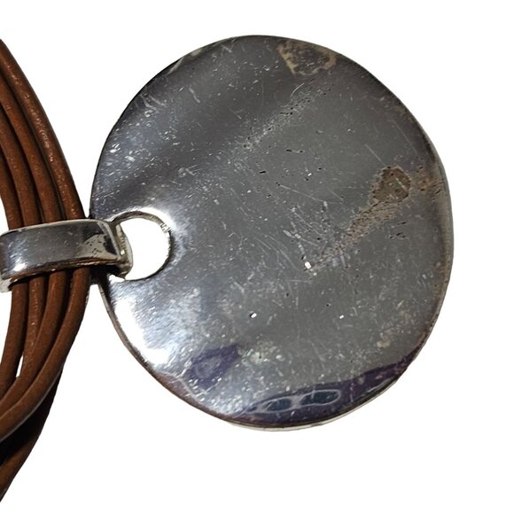 Art Deco Blue Purple Hand Painted Glass Pendant Multi Strand Leather Necklace - Picture 3 of 5